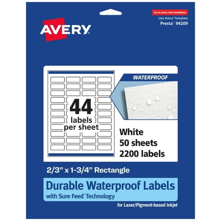 UPC: 0194793908572 | Avery Durable Waterproof Rectangle Labels with Sure Feed  2/3  x 1-3/4   2200 Oil and Tear-Resistant Waterproof Labels  Print-to-the-Edge  Laser/Pigment-Based Inkjet Printable Labels