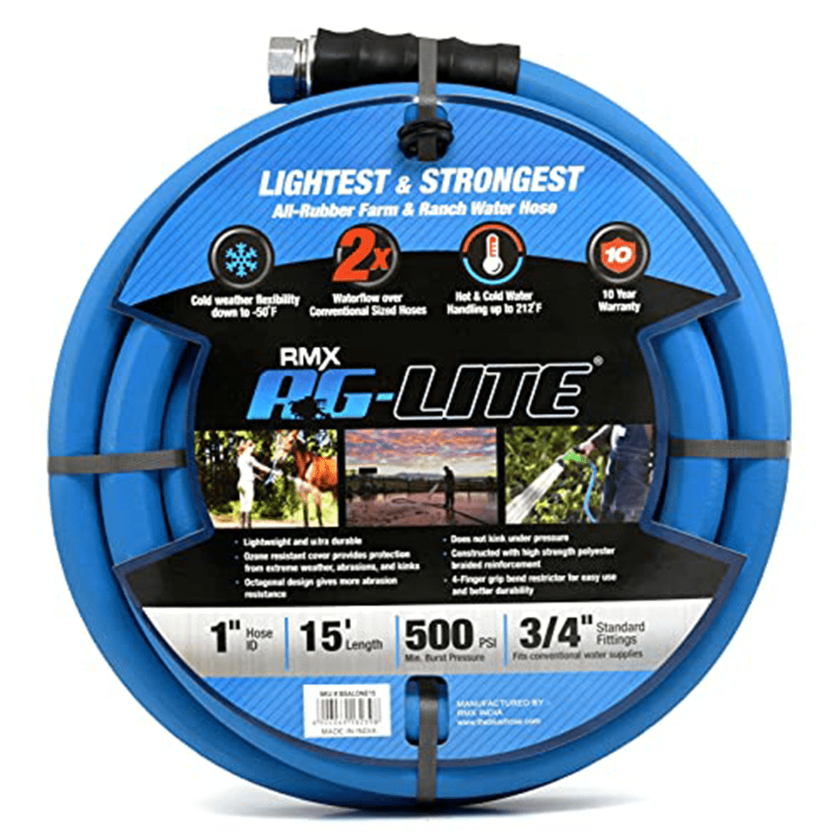 BluBird BSALONE15 AG-LITE 1" x 15' Hot/Cold Water Polyester Braided Rubber Hose