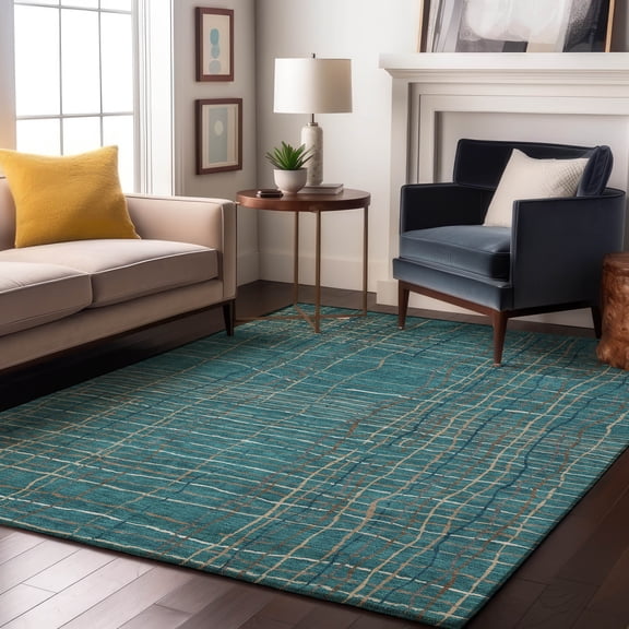 Addison Rugs Mayfield Premium Machine Washable Transitional Stripes Teal Rectangle Rug, 8' x 10'