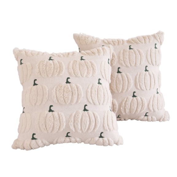 Pillow Covers Cream Embroidered Pumpkin 16 Inch 2 Pack for Halloween Fall Living Room Couch Home Decor