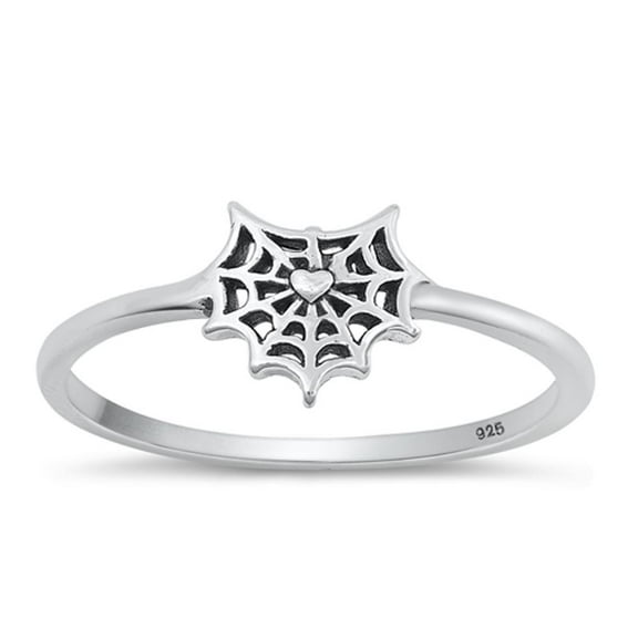 Classic Heart & Spiderweb Ring .925 Sterling Silver Band Jewelry Female Male Unisex Size 4