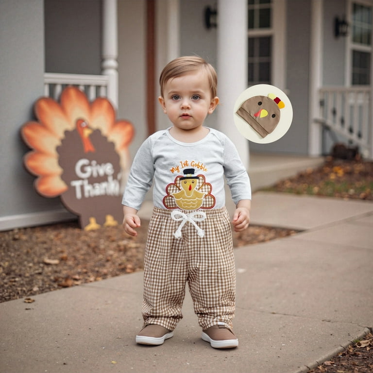 DHFJKG Outfits Thanksgiving Baby Boy Outfit Fall Turkey Applique