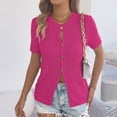 thumbnail image 5 of Short Sleeve Crochet Knit Tops for Women 2026 Summer Lightweight Button down Cardigans ,Pinky,M, 5 of 8