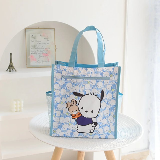 Sanrio-bolsa impermeable de doble capa con dibujos animados para estudiantes, bolsa de almacenamiento de archivos portátil con cremallera, Cinnamoroll Kuromi My Melody
