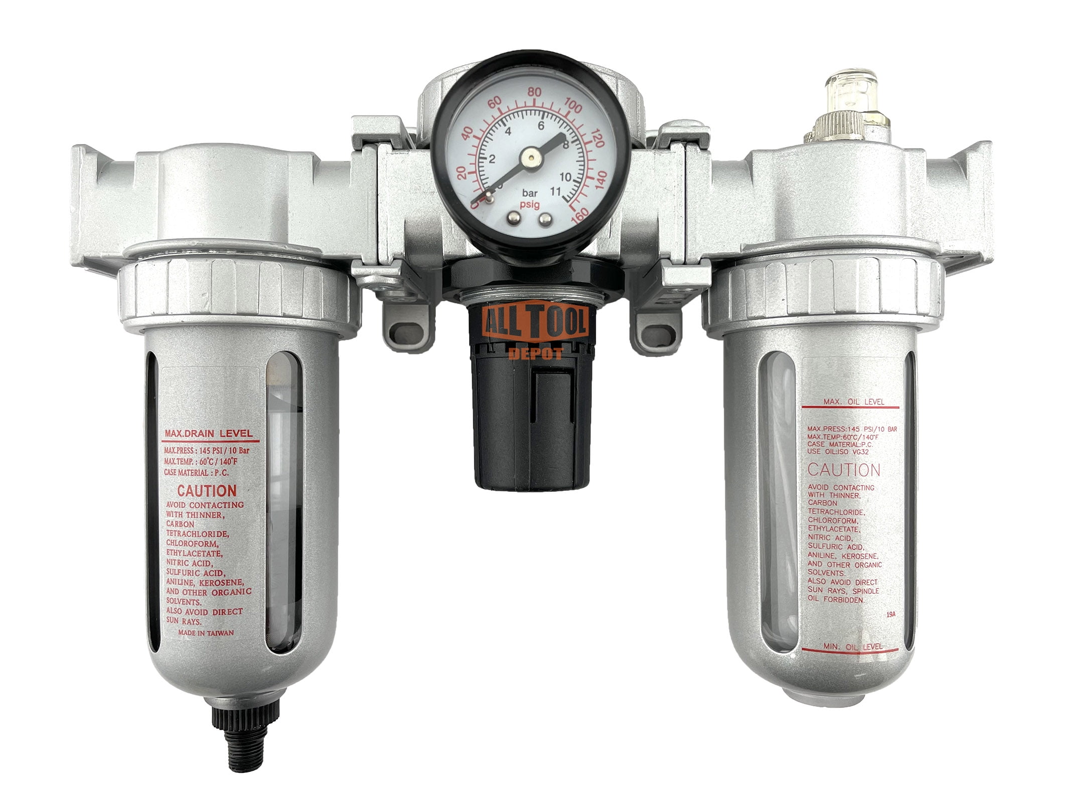 1/2" NPT Mid Flow Compressed Air In Line Filter Regulator Lubricator