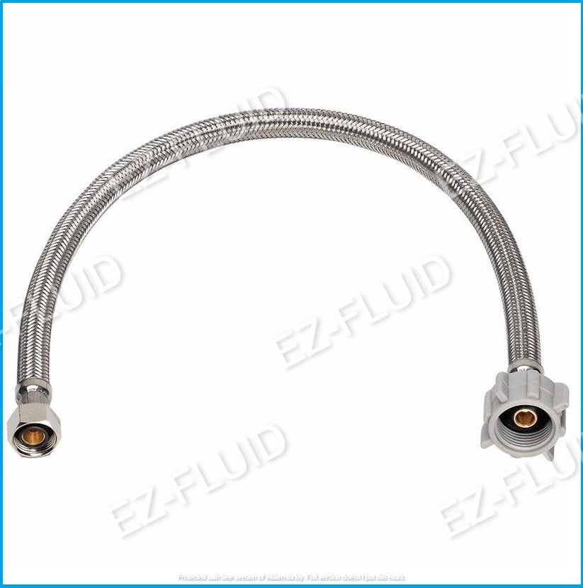 EZ-Fluid 20-Inch Toilet Water Supply Connector Line Braided Stainless Steel, Toilet Supply Line - 3/8 Female Compression Thread x 7/8 Female Ballcock Thread(Pack 1)