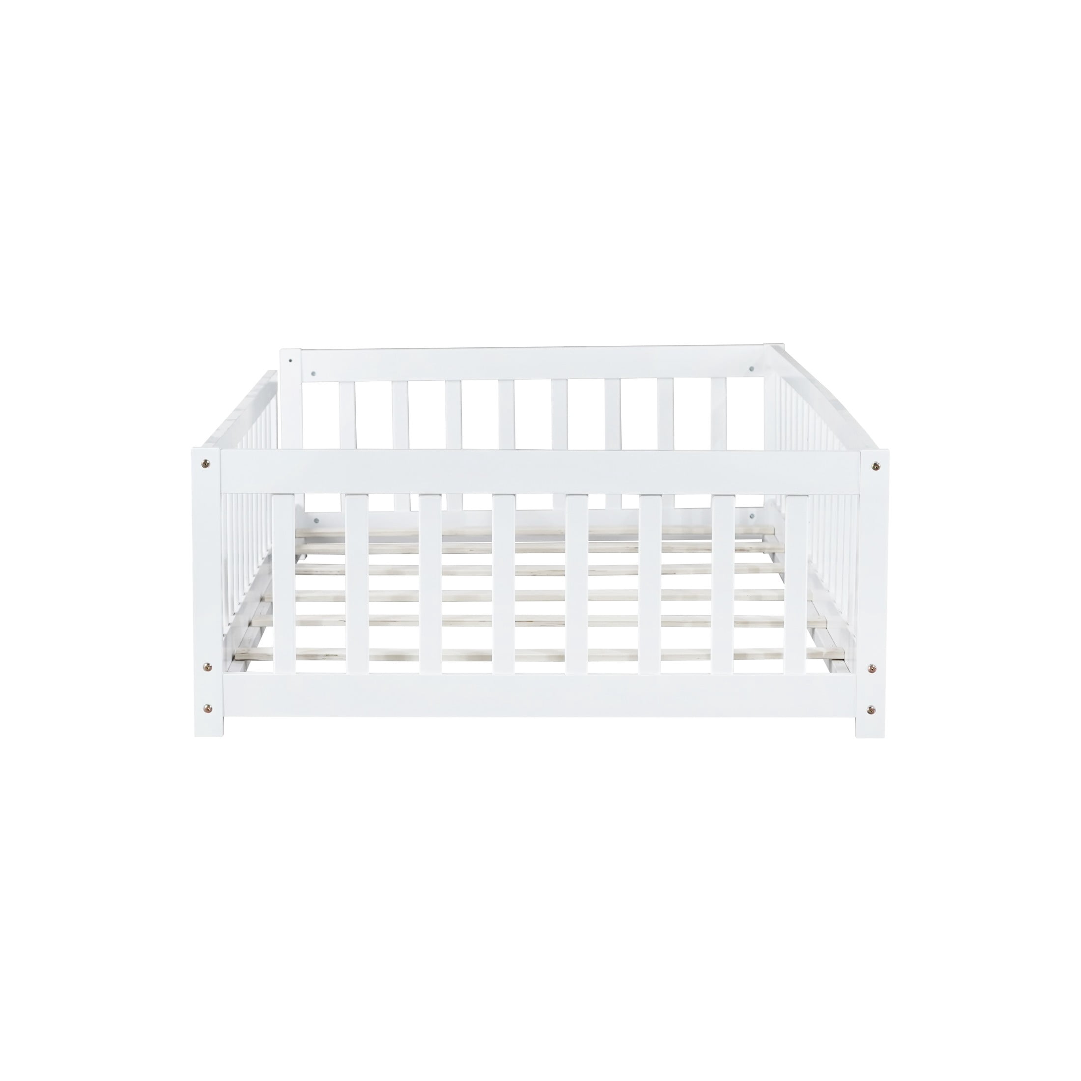 Noble House Nira Twin Size Floor Bed with High Fence, Sturdy Rubber Wood Montessori Bed, Kid's Room, White