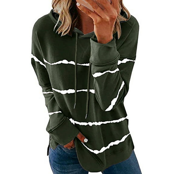 LEAVINGSUO Sweatshirt for Women Long Sleeve,Women's Fashion Casual Stripe Print Hooded Long Sleeve Loose T Shirt Tops