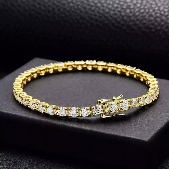 3MM 9Ct Round Cut Diamond Women's Tennis Bracelet 14K Yellow Gold Plated 7"
