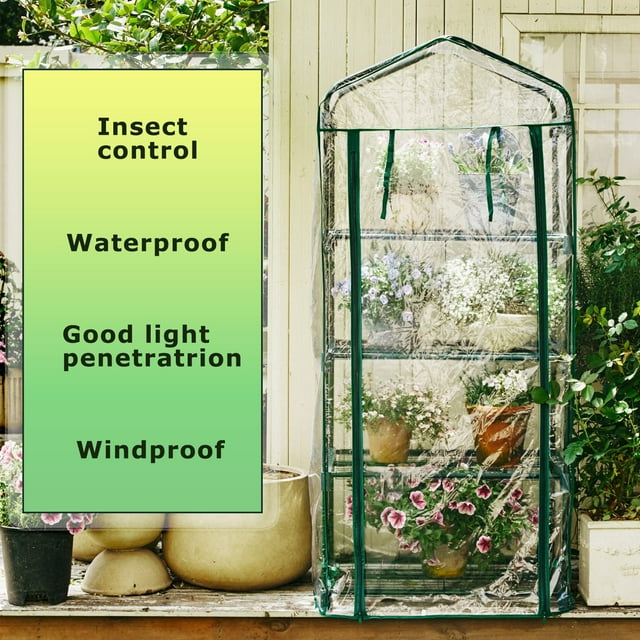 YAOMOBB Screened Ventilation Greenhouse Cover Clear PVC Greenhouse Replacement Cover for Sunlight Visibility and UV Resistance Zipper Door for Easy Access