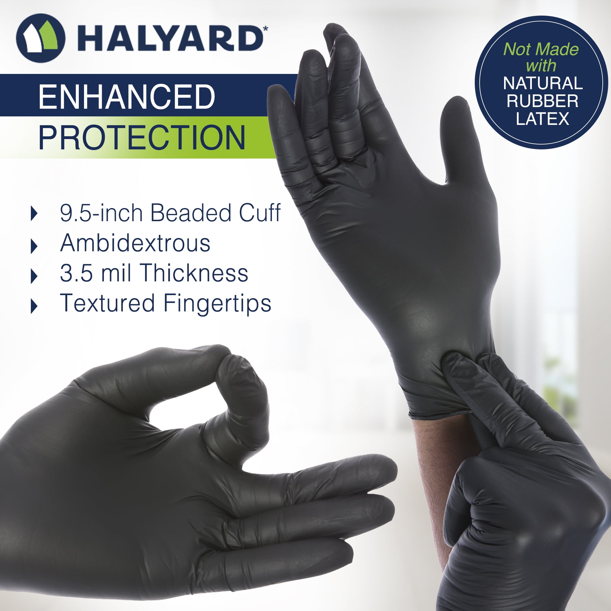 HALYARD Black Disposable Nitrile Exam Gloves Powder Free Medical, Dental, Cleaning, Tattoo, Food Safe, 3.5 mil, Size X-Small, Case of 1000