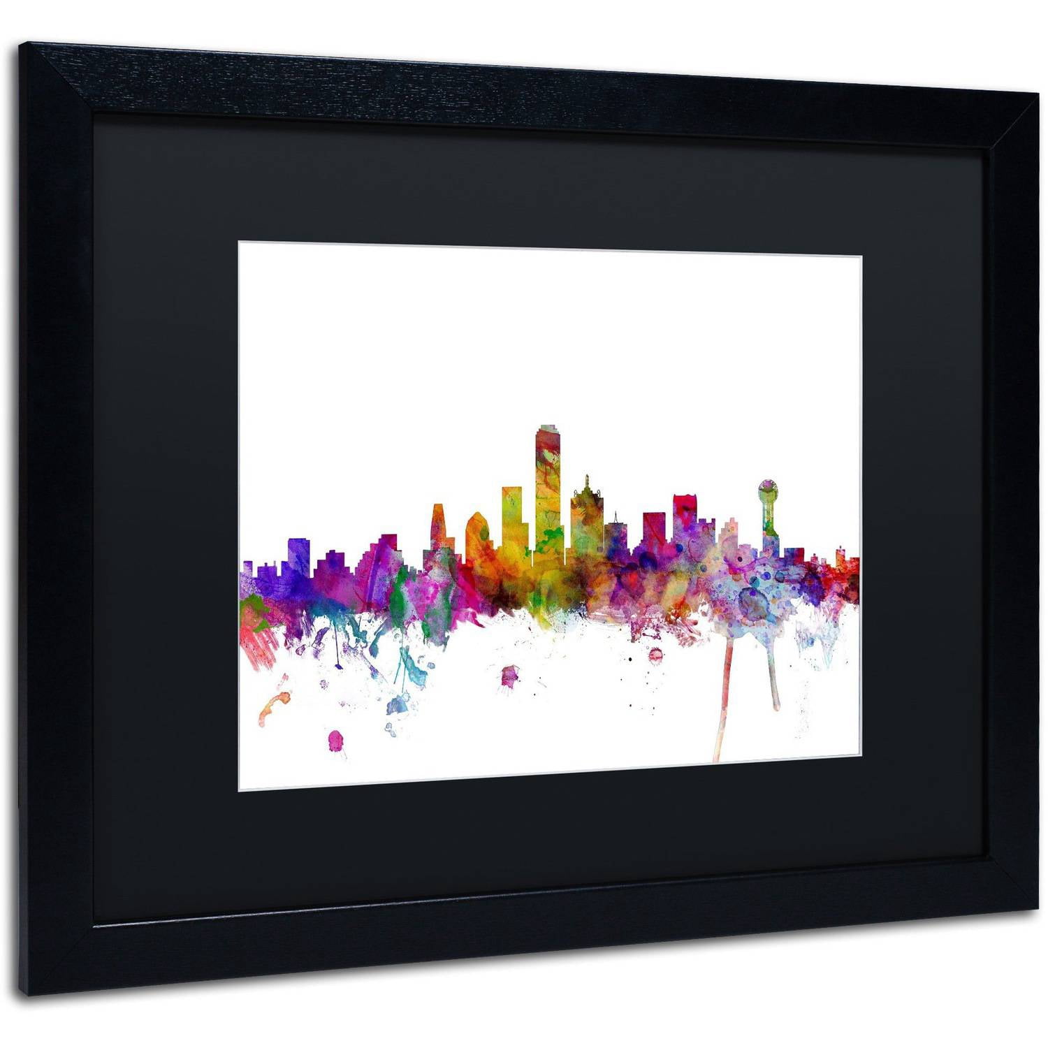 Trademark Fine Art ''Dallas Texas Skyline'' by Michael Tompsett 16" x 20" Black Matted Black Frame