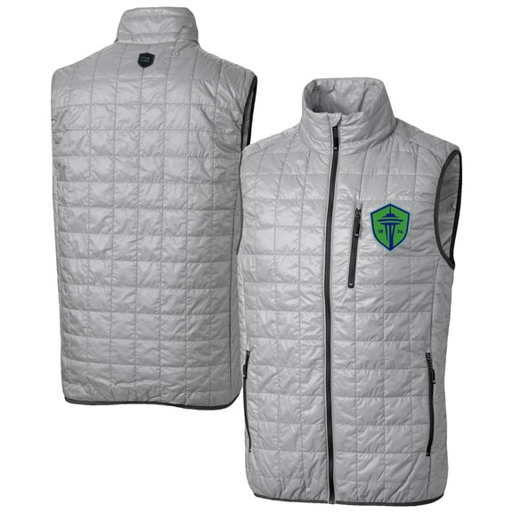 Men's-Cutter & Buck  Gray Seattle Sounders FC Rainier PrimaLoft Eco Insulated Full Zip Puffer Vest