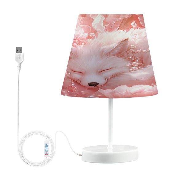 BZSMCE Table Lamp Creative Sleeping Fox in Flowers Simple Pattern Night Light