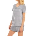 thumbnail image 3 of GESJQFZ Women V Neckline Solid Color Pajama Tie Waist Shorts Nightwear Set, 3 of 7