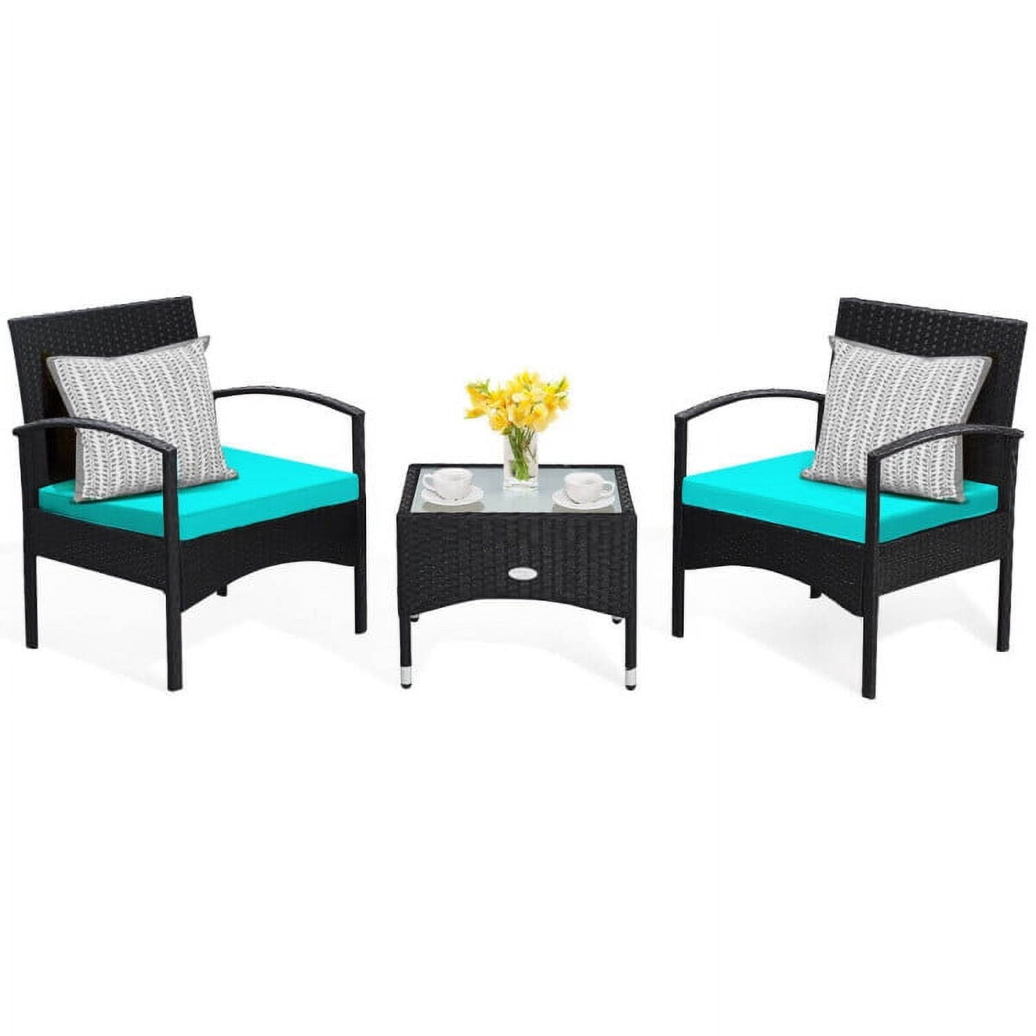 Aimee Lii 3 Pieces Patio Wicker Rattan Furniture Set with Cushion for Lawn Backyard, Rattaner Outdoor Patio Furniture, Turquoise