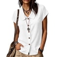 thumbnail image 5 of sdhkgrrt Women Short Sleeve Button Down Shirts Summer Casual Collared Tops Solid Slim Fit Pullover Blouses Cute Office Work Outfits Clothes, White S, 5 of 8