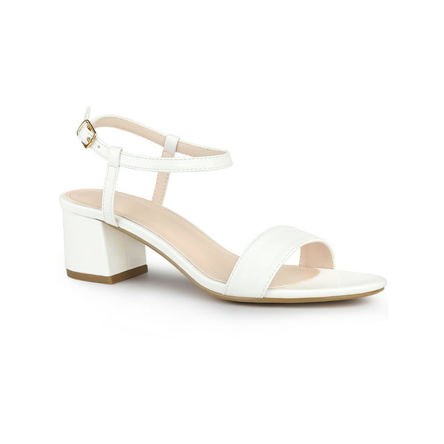 BLISSFUL STEP Sandales à Talon Bloc Ouvert avec Bride à la Cheville pour Femmes Blanc (Taille 10)