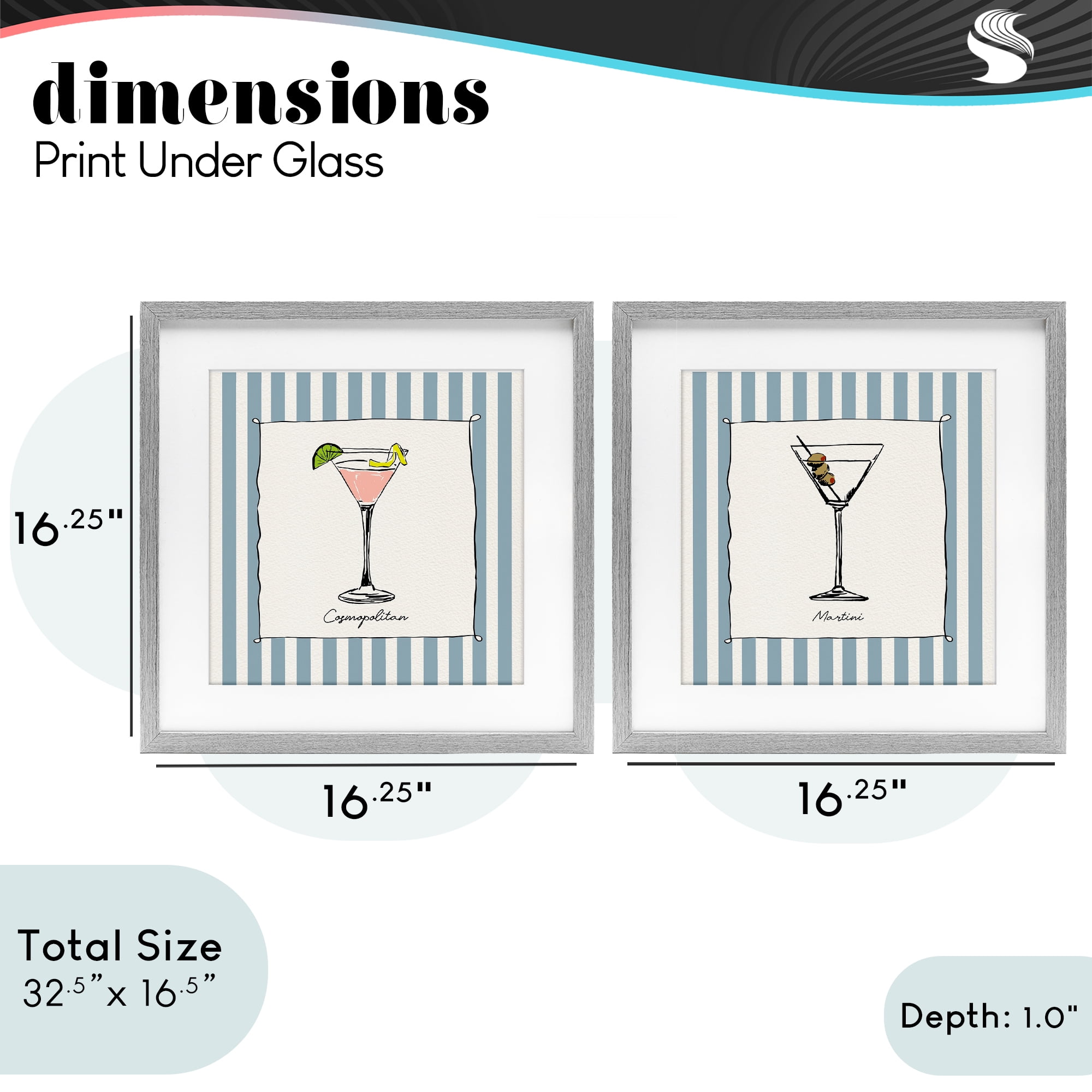 Stupell Industries Summer Drinks on Stripes 2 Piece Gray Framed Print Under Glass Set, design by Susan Jill