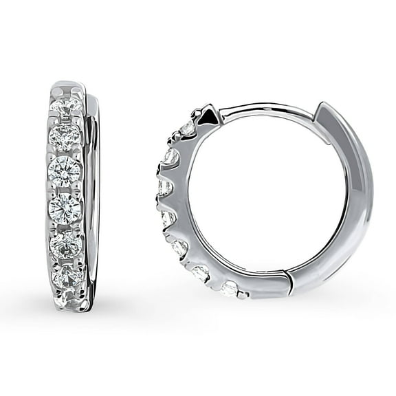 BERRICLE Sterling Silver 7-Stone Cubic Zirconia CZ Small Fashion Hoop Earrings for Women, Rhodium Plated 0.55 inch