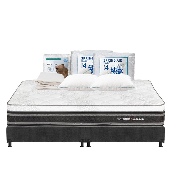 Colchón King Size Ergosum Restonic + Box + 2 Almohadas + Protector de Colchón