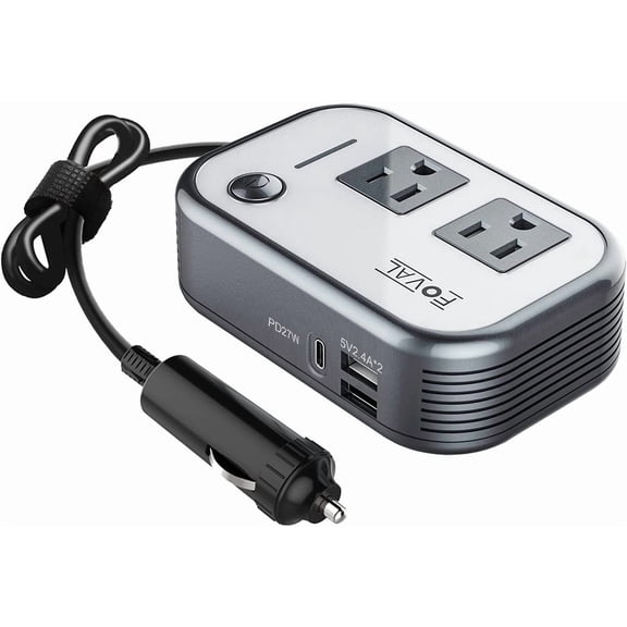 200W Car Power Inverter, DC 12V to 110V AC Laptop Charger Fast Converter with [27W PD USB-C] & Dual USB Ports Multi-Protection Outlet Adapter Inverter for Vehicles