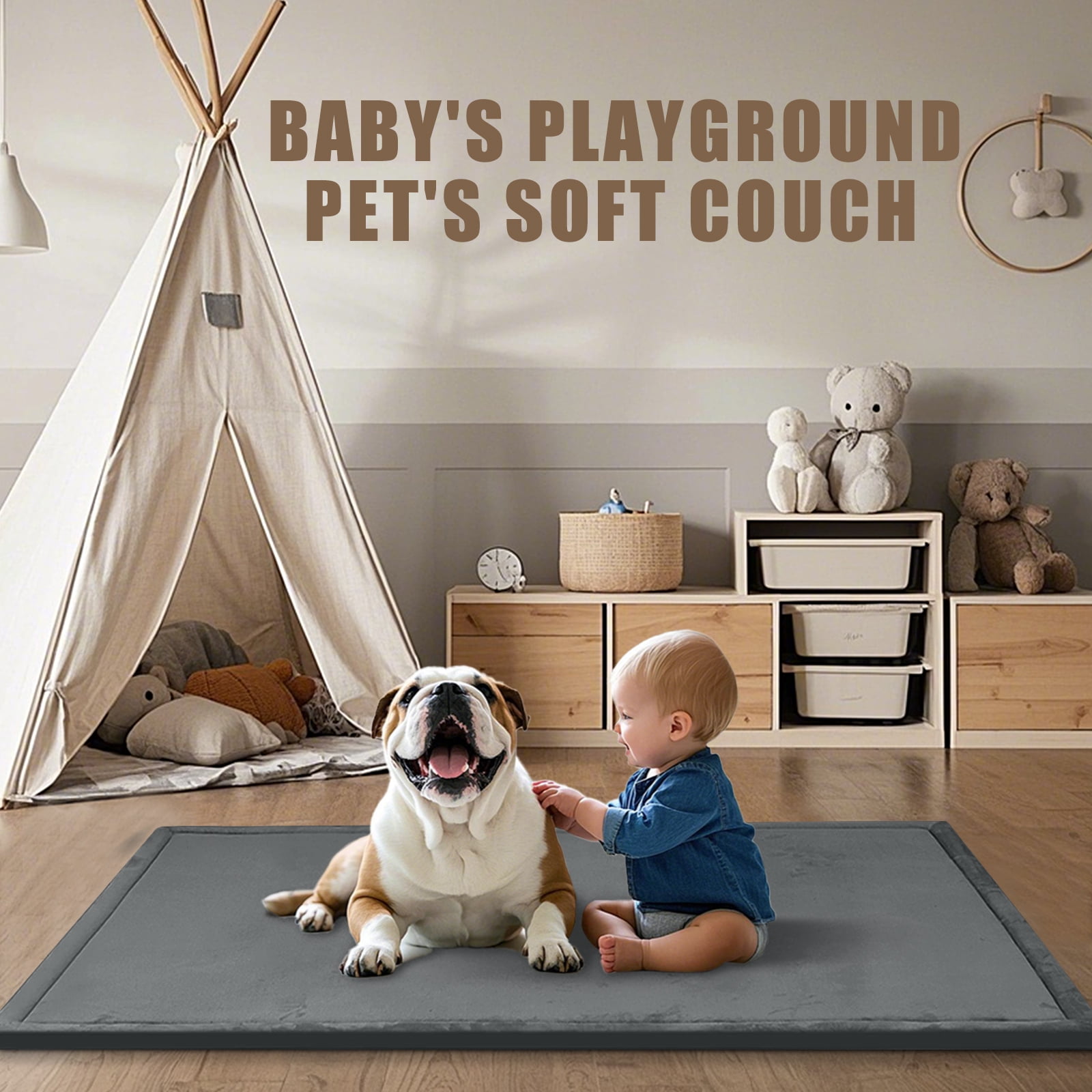 Baby Play Mat for Floor,1.2" Thick Memory foam Tummy Time Mat,Soft Coral Velvet Nursery Rug,Extra Large Non Slip Crawling Mat for Toddlers,Infants,Tatami Mat for Living Room(Dark Grey,118"X79")