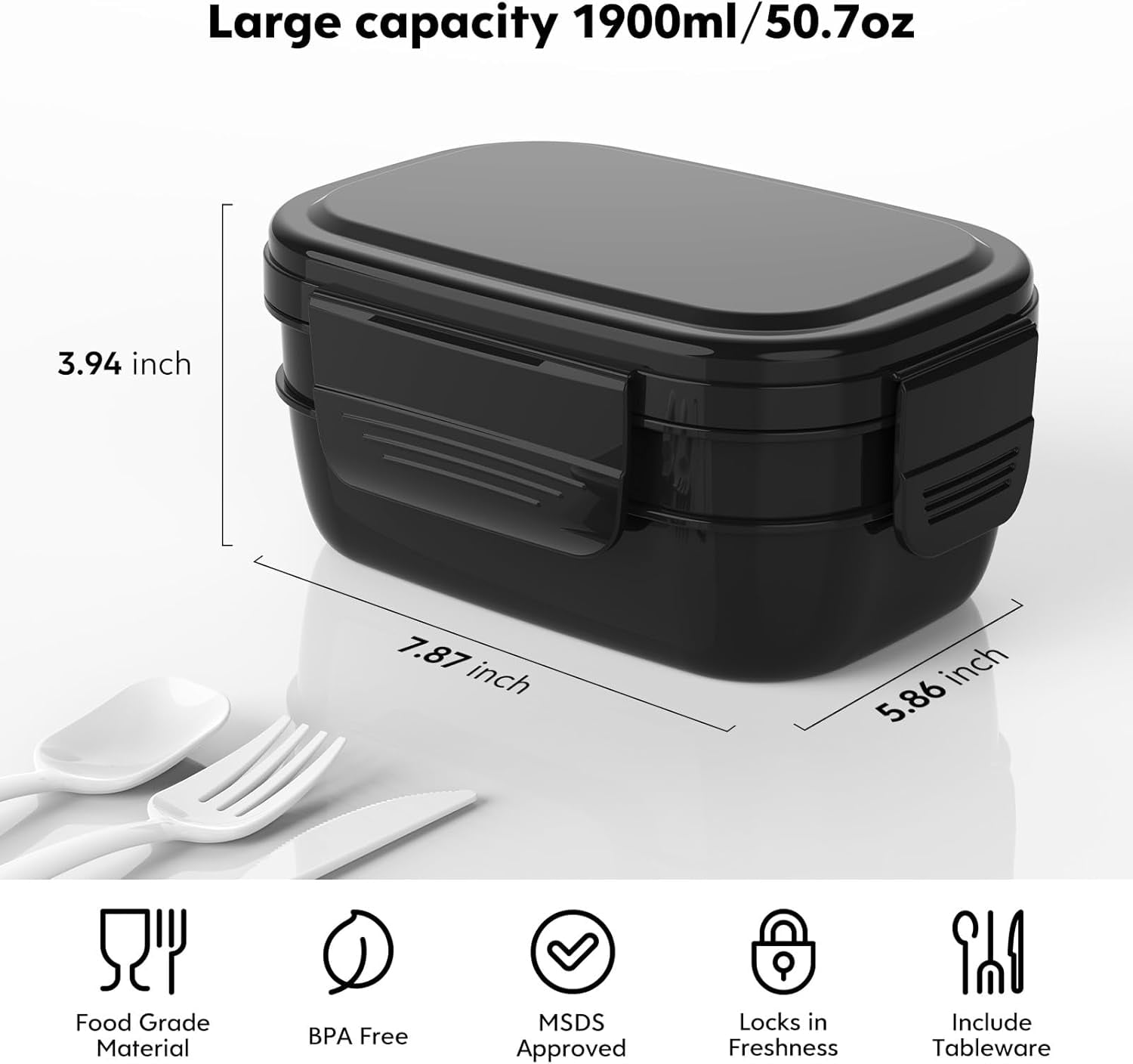 Ahot Adult Lunch Box,3 Stackable Bento Lunch Containers for Adults, Modern Minimalist Design Bento Box with Utensil Set, Leak-Proof Lunchbox for Dining Out, Work, Picnic