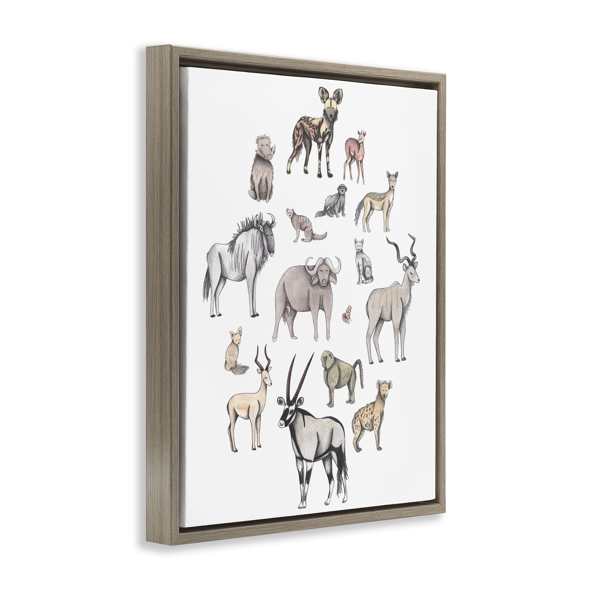 Simple Africa Animals Brown Framed Floater Canvas Wall Art, design by Cecilia Battaini