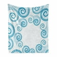 thumbnail image 1 of Teal and White Soft Flannel Fleece Throw Blanket, Ocean Waves Inspired Design with Abstract Blue Swirls Water Sea Spirals, Cozy Plush for Indoor and Outdoor Use, 70" x 90", Blue White, by Ambesonne, 1 of 6