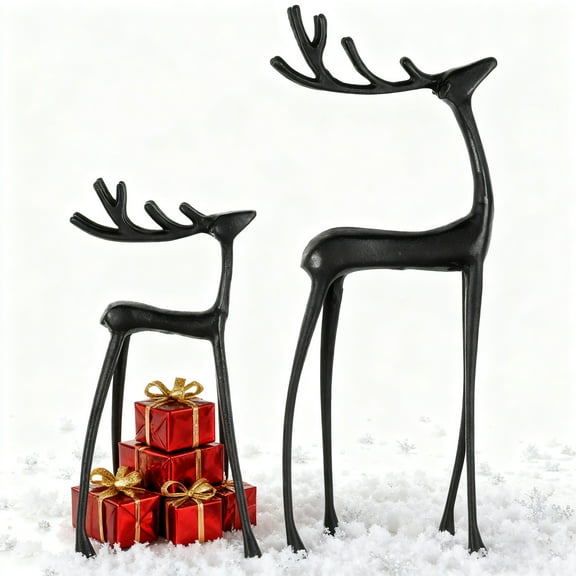 ZLKMQM Black Christmas Reindeer Decor, Small Resin Deer Figurines Standing Mini Reindeer Statues Sculpture Xmas Ornaments for Indoor Home Cabinet Mantle Table Top Centerpiece Decoration