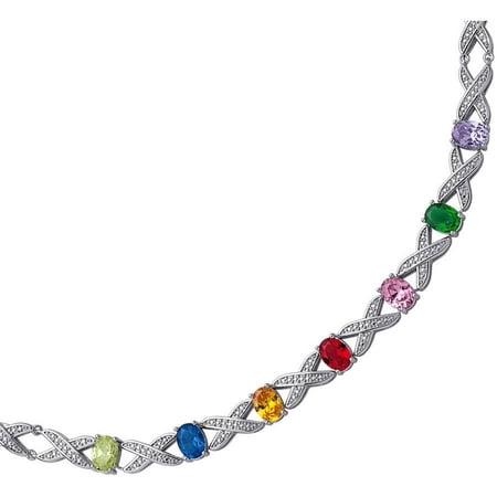 Personalized Planet Family Rhodium-Plated XOXO Oval Birthstone Bracelet
