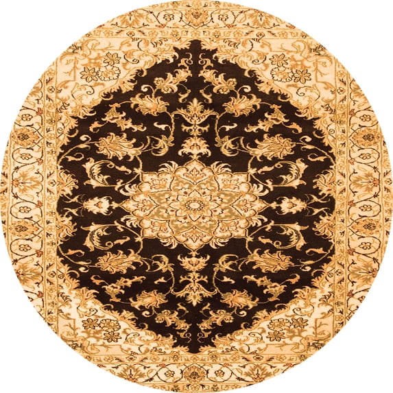 Ahgly Company Indoor Round Medallion Orange Traditional Area Rugs, 7' Round