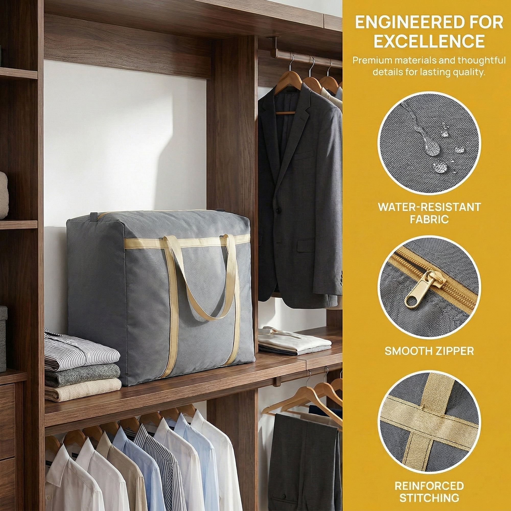 Unique Bargains Foldable Storage Bags for Organizing Clothing Grey 30.7"x9.8"x21.7"