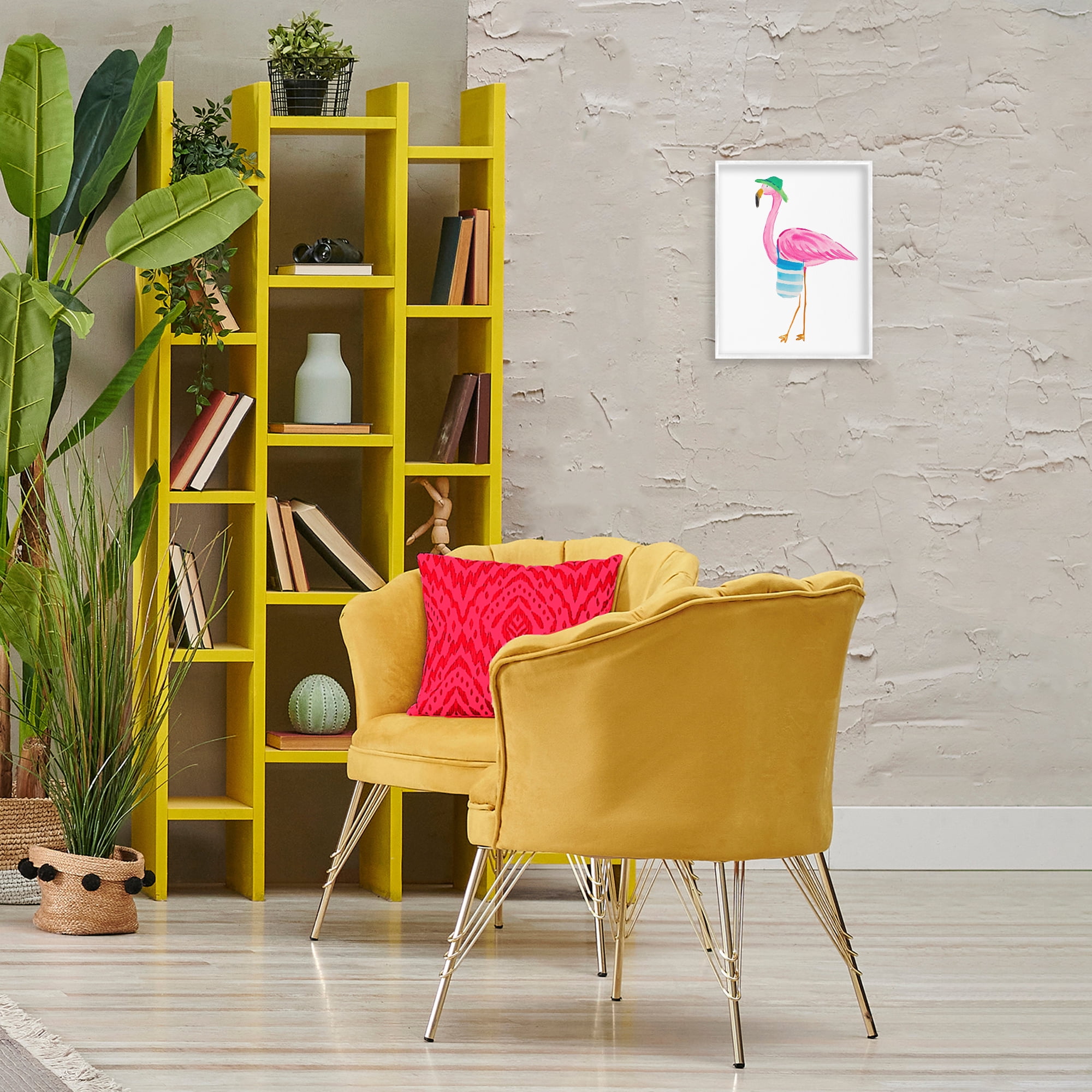 Stupell Industries Flamingo with Beach Tote Animals & Insects Painting White Framed Art Print Wall Art, 11 x 14