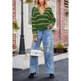 thumbnail image 3 of Split V Neck Classic Striped Pattern Collared Sweater for Women Green X-Large, 3 of 4