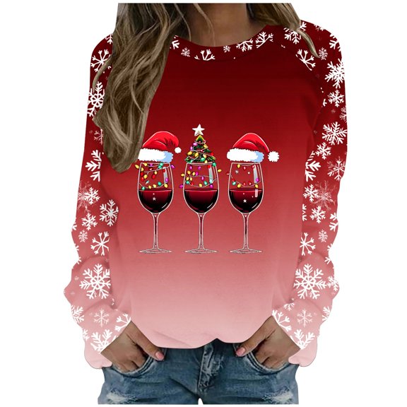 Winter Saving Talove Long Sleeve Shirts for Women Funny Graphic Sweatshirt Fall Fashion Must Haves Long Sleeve Tops Womens Tops For Workout Christmas Shirts