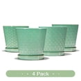 thumbnail image 4 of BUYMAX 5 inch Teal Ceramic Plant Pots with Drainage Holes & Saucers, 4-Pack for Herbs, Cactus, Succulents, Home Office Decor, 4 of 11