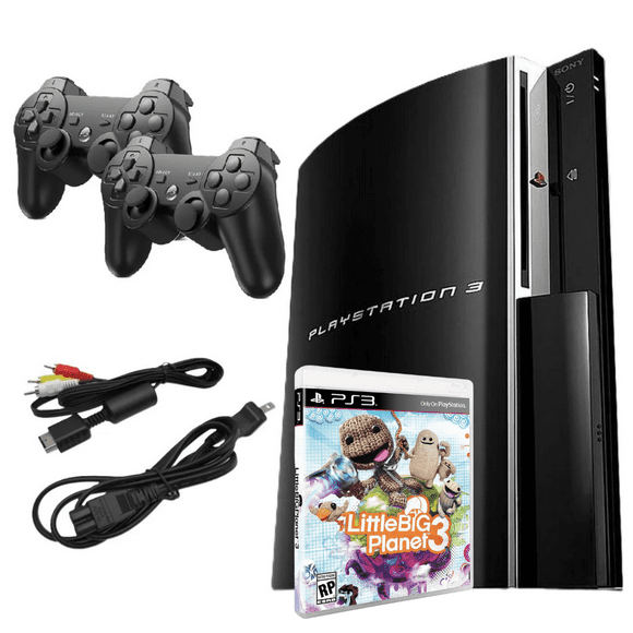 Restored Sony Playstation 3 PS3 Console Original 80GB Black with Little Big Planet 3 and Two Retrofam Controllers (Refurbished)