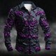 thumbnail image 1 of Camisa de manga larga con botones para hombre, color negro, para Halloween, para fiestas de finales de otoño y primavera, cuello con botones, estampado 3D, rojo, azul, morado y verde, 1 of 6