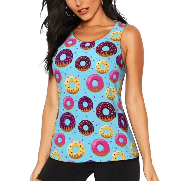 Fotbe Donuts Blusas Sin Mangas para Mujer – Estilo Casual, Corte Suelto, Slim-Fit, Cuello Redondo Deportivo, Tops de Verano para Gimnasio y Yoga-Large
