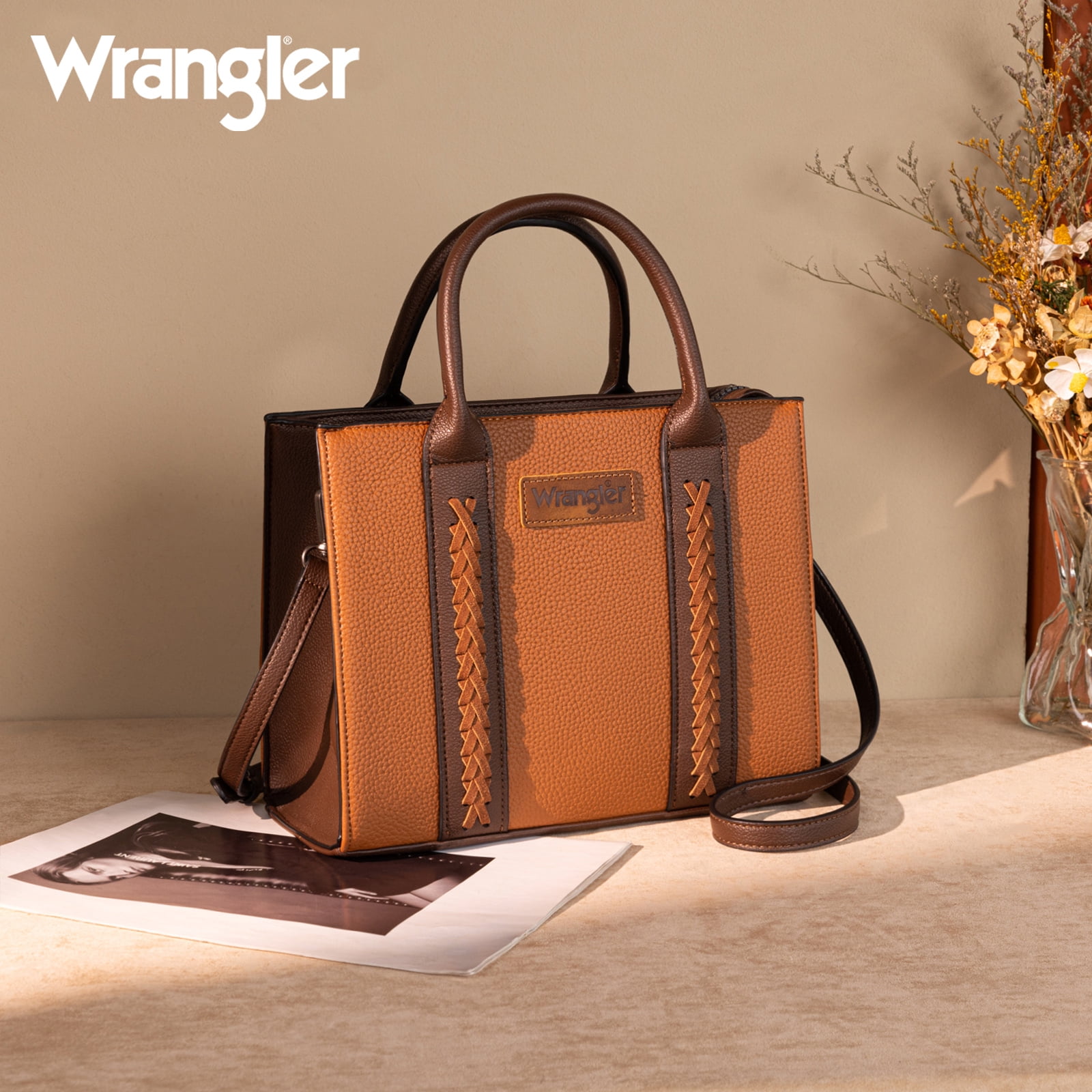 Wrangler Tote Bags for Women and Purse for Women with Adjustable Strap, Brown-Coffee