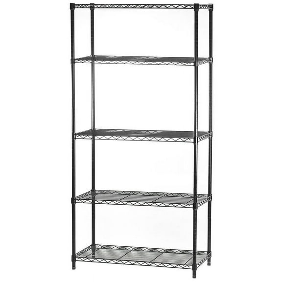 Shelving Inc. 8" d x 8" w x 64" h Black Wire Shelving with 5 Tier Shelves, Weight Capacity 300lbs Per Shelf