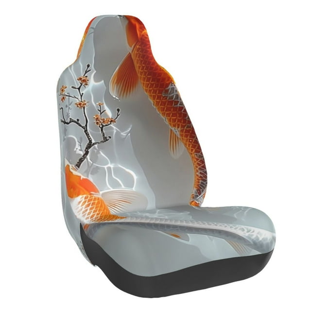 Wukai Koi Fish Water Full Set Car Seat Covers with Soft Padding Universal Auto Front Seats Protector and Cushion Mat