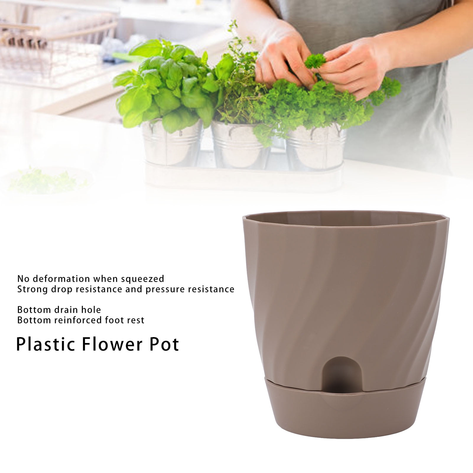 YAHHU 6pcs Plastic Flower Planters Lightweight Gardening Plant Pots for Home Balcony Garden Decor, Brown, 4.8 inches / 12.2 cm