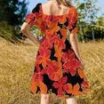 thumbnail image 5 of Hanalei Hawaiian Floral Camo Aloha Shirt Print - Red Orange & Black Sleeveless Dress loose wom's dress Dress, 5 of 7