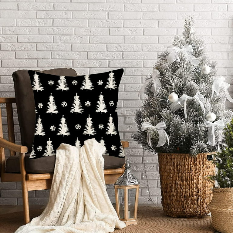 Merry Bright Christmas Tree Decor Pillow Covers 18x18 Inch White