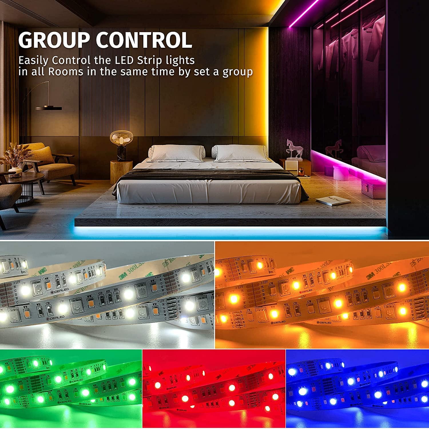 GIDEALED Smart Zigbee 3.0 RGBWW LED Strip Lights 16.4ft Kit Compatible with Echo Plus Echo Studio Alexa Voice & APP Control RGB Warm White Cold White RGBCCT LED Strips Dimmable,Hub Bridge Required