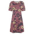 thumbnail image 3 of Casual Summer Sundress for Women Short Sleeve Floral DressCrewneck Loose Fit A-Line Dress for Vacation Beach, 3 of 4