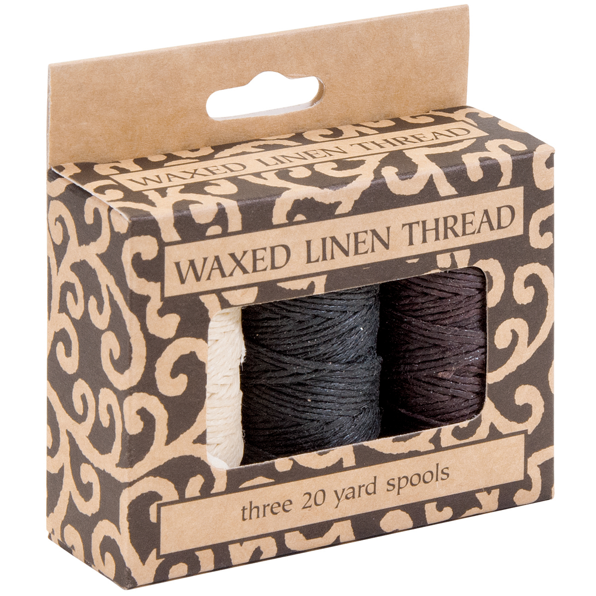 Waxed Linen 5 Ply Thread 3/Pkg Natural, Brown, Black; 20yds Each